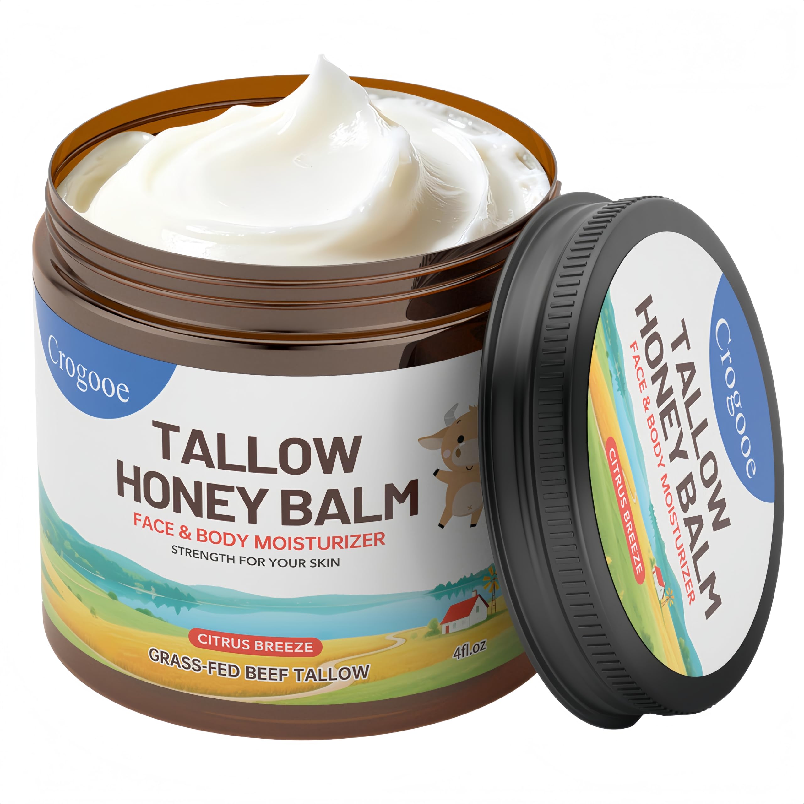 Auteli Beef Tallow Balm – 100% Grass-Fed Whipped Tallow & Honey Moisturizer (Citrus Breeze) 4 oz