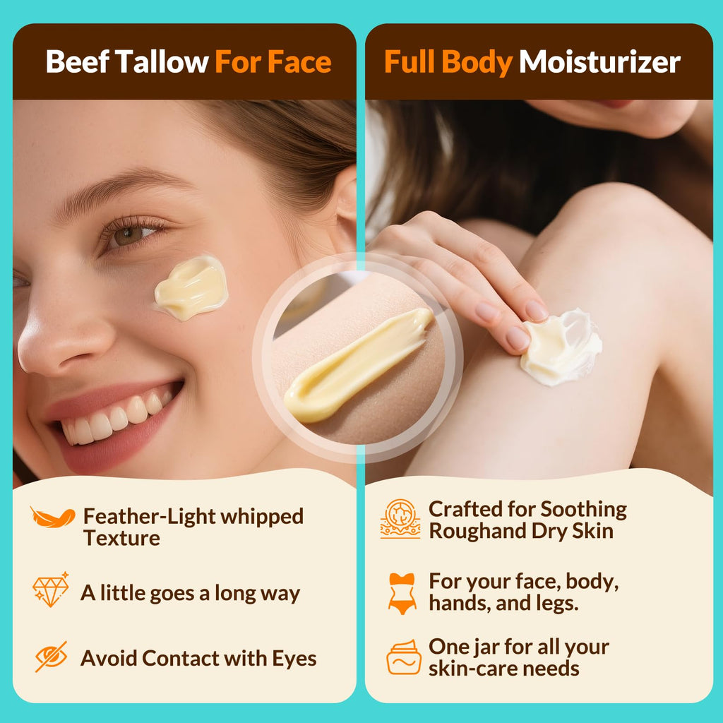Auteli Beef Tallow Balm – 100% Grass-Fed Whipped Tallow & Honey Moisturizer (Citrus Breeze) 4 oz