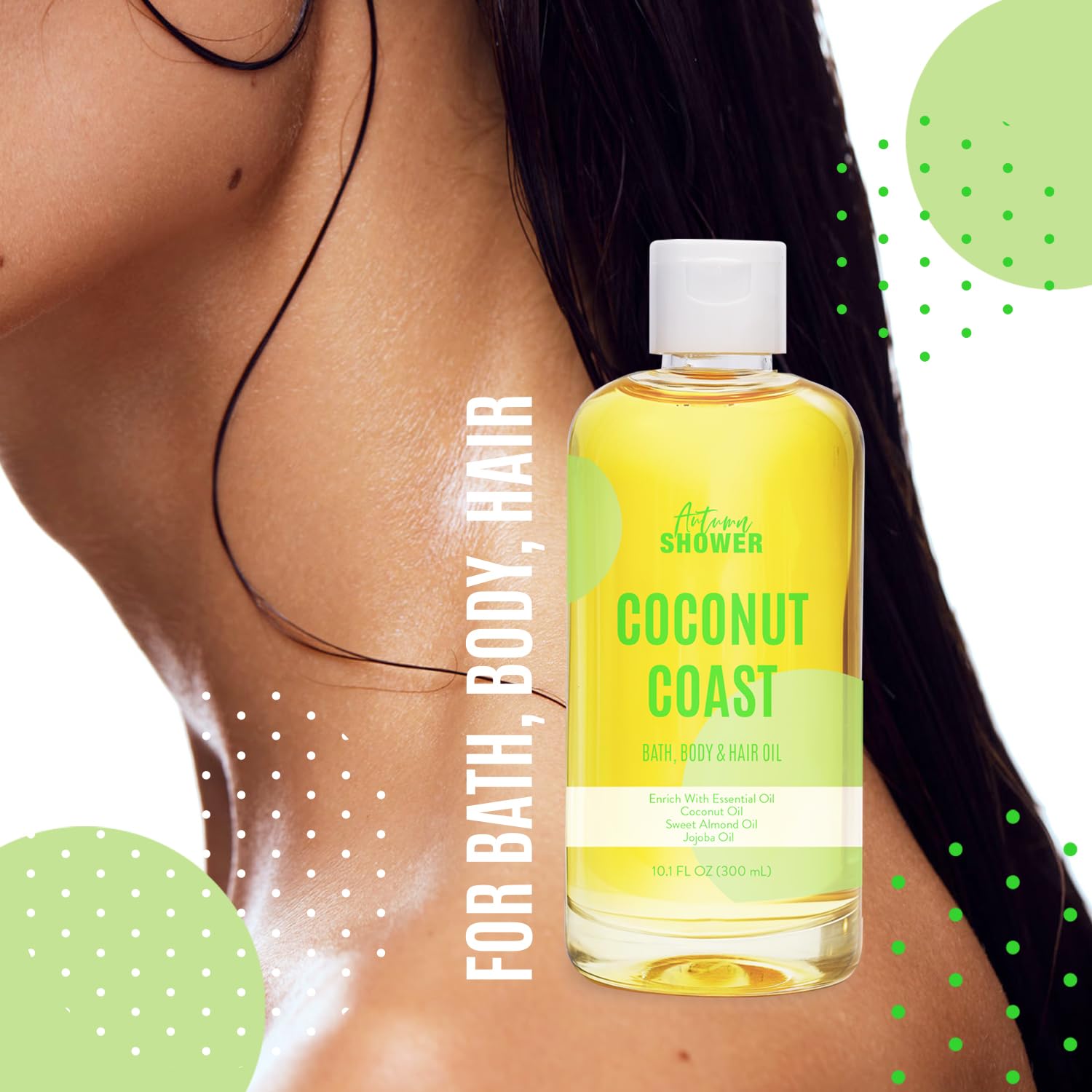 Autumn Shower Bath Oil Set – Sweet Almond, Lavender & Coconut, Multiuse Oil for Hair & Dry Skin (3 x 30 oz)