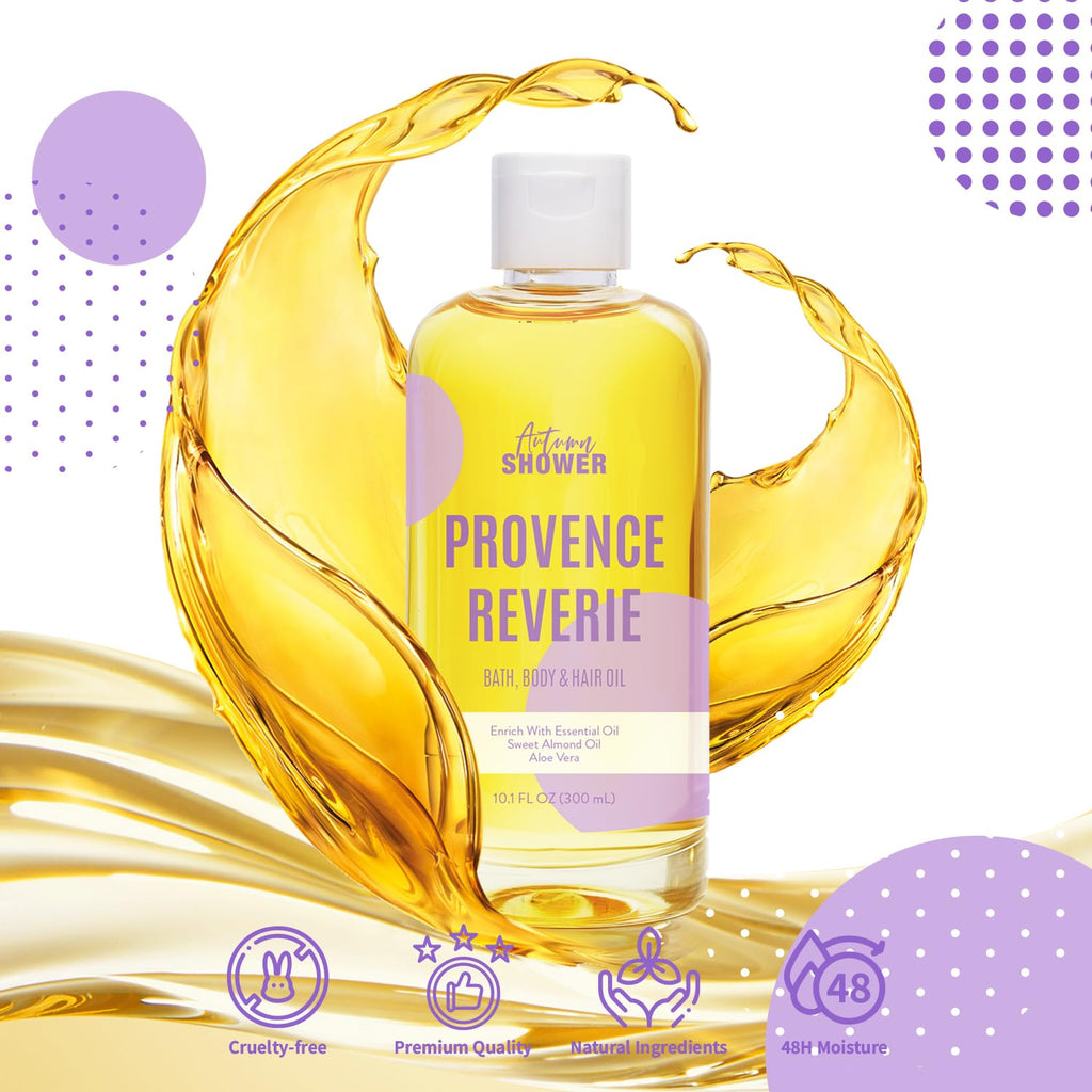 Autumn Shower Bath Oil Set – Sweet Almond, Lavender & Coconut, Multiuse Oil for Hair & Dry Skin (3 x 30 oz)