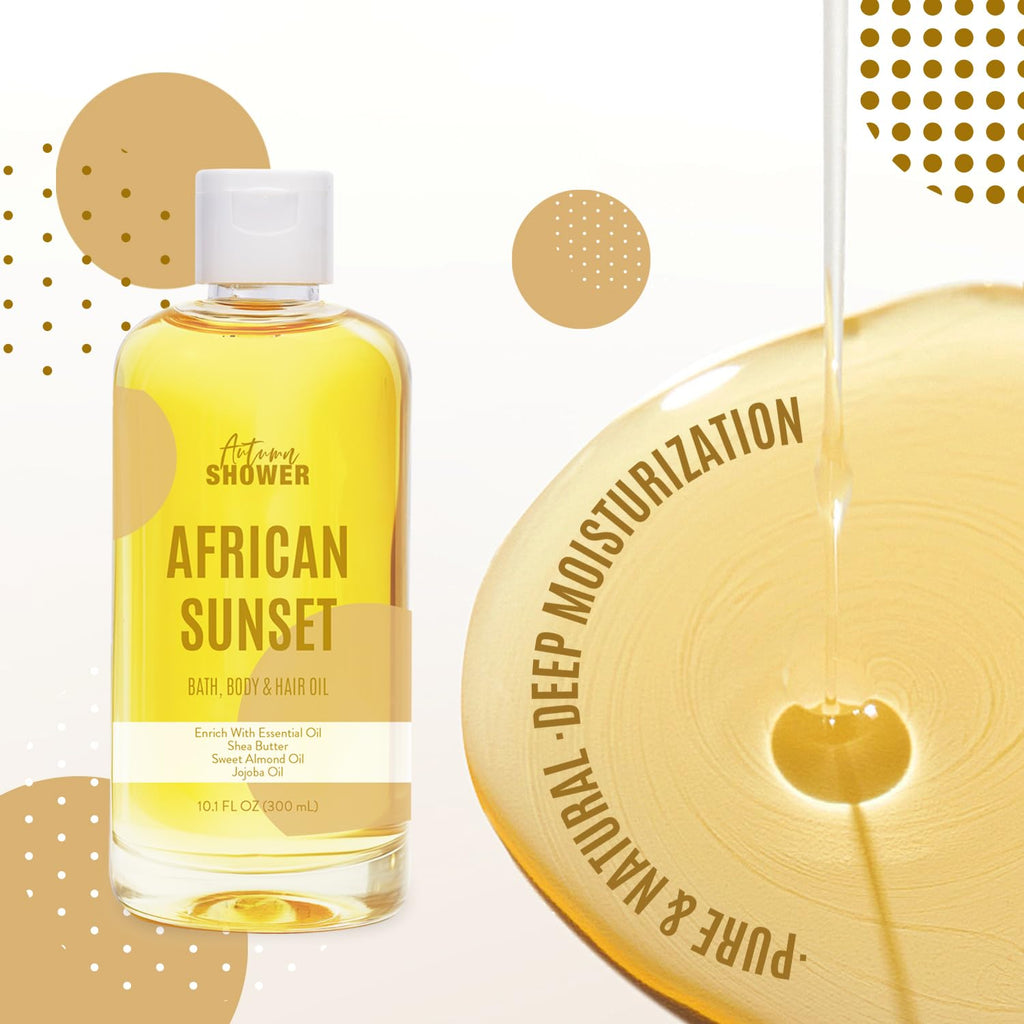 Autumn Shower Bath Oil Set – Sweet Almond, Lavender & Coconut, Multiuse Oil for Hair & Dry Skin (3 x 30 oz)