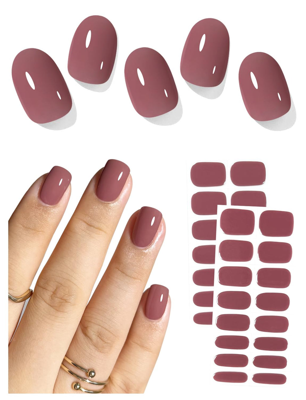 AutyaMee Semi Cured Gel Nail Strips – Fall Mauve, 30 Pcs, UV Light Required