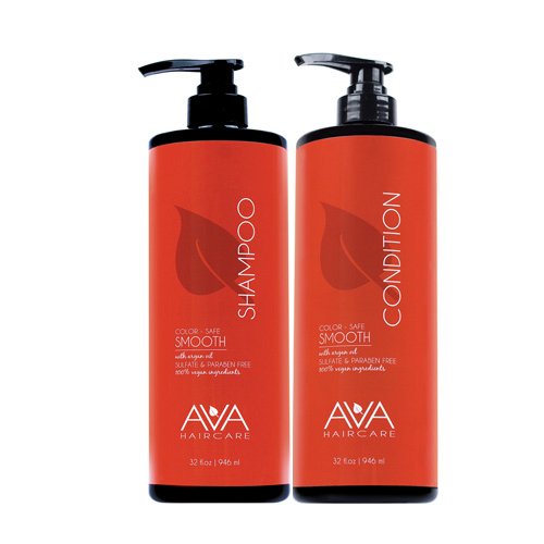Ava Haircare Smooth Shampoo & Conditioner – Vegan, Sulphate Free, Paraben Free, Cruelty Free (Set of 2, 33oz Each)