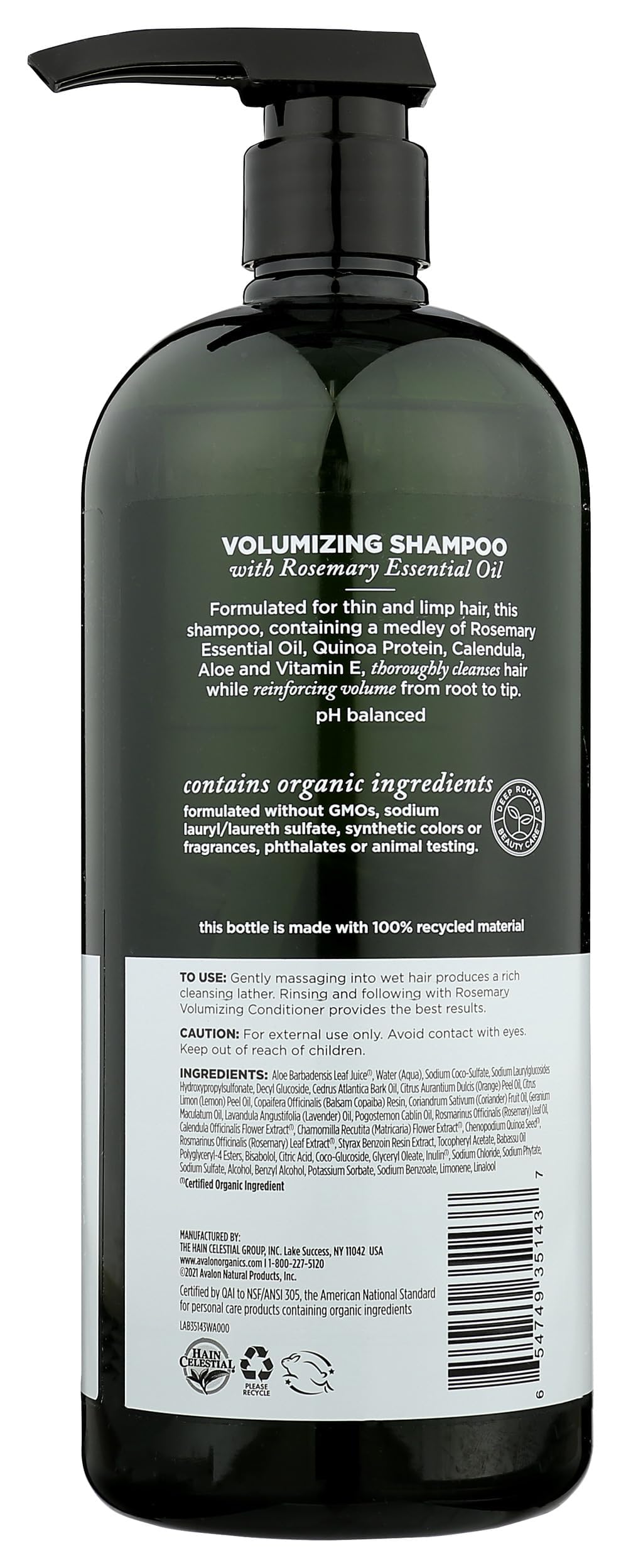 Avalon Organics Rosemary Shampoo – 32 fl oz | Volumizing, Vegan & Clean