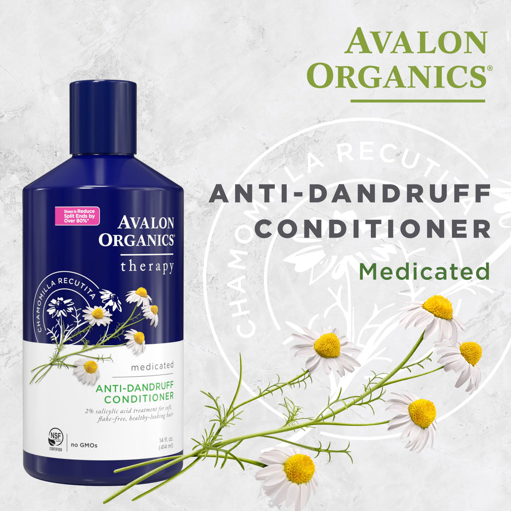 Avalon Organics Therapy Medicated Anti-Dandruff Conditioner – Soothing, Flake-Free Hair (14 oz)