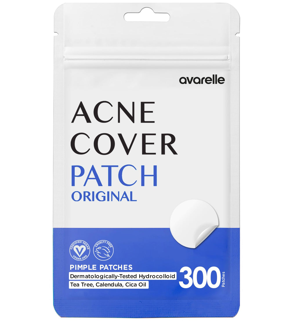 AVARELLE Pimple Patches for Face – Hydrocolloid Acne Patches with Tea Tree, Calendula & Cica | FSA/HSA Eligible Bulk Pack (300 ct, 10–14 mm)
