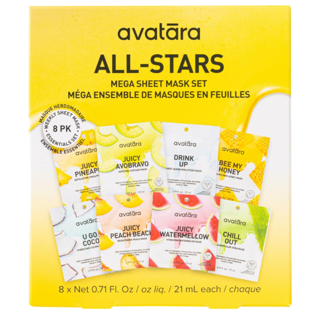 Avatara All-Stars 8-Pack Facial Sheet Masks | Clean Korean K-Beauty for Dry & Sensitive Skin (Fragrance-Free, Paraben-Free & Cruelty-Free)