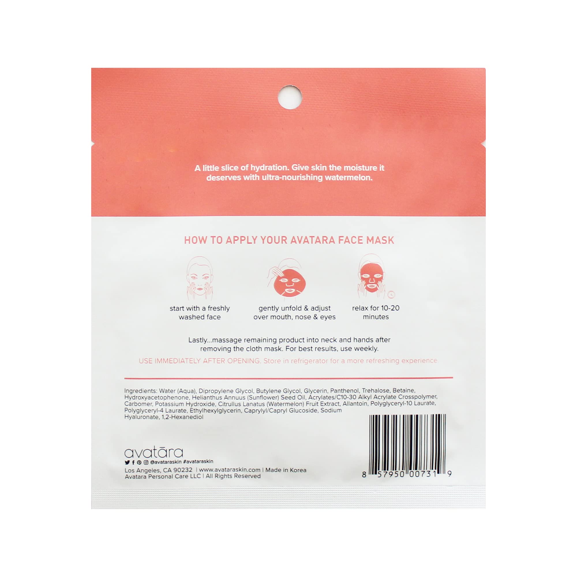 Avatara Juicy Watermellow Facial Mask — Hydrating 15-Sheet Hydration & Glow