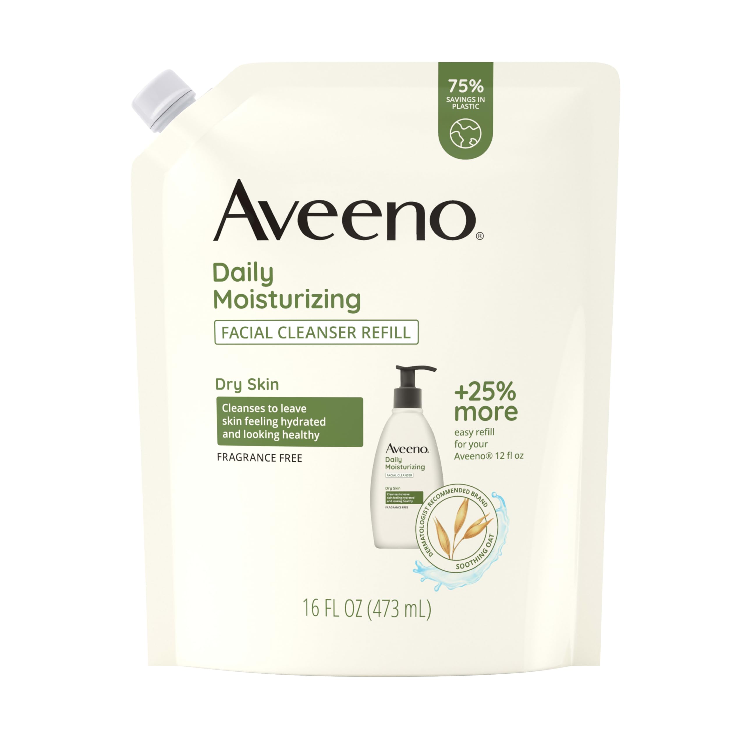 Aveeno Daily Moisturizing Facial Cleanser Refill Pouch – Oat, Fragrance-Free, 16 fl oz