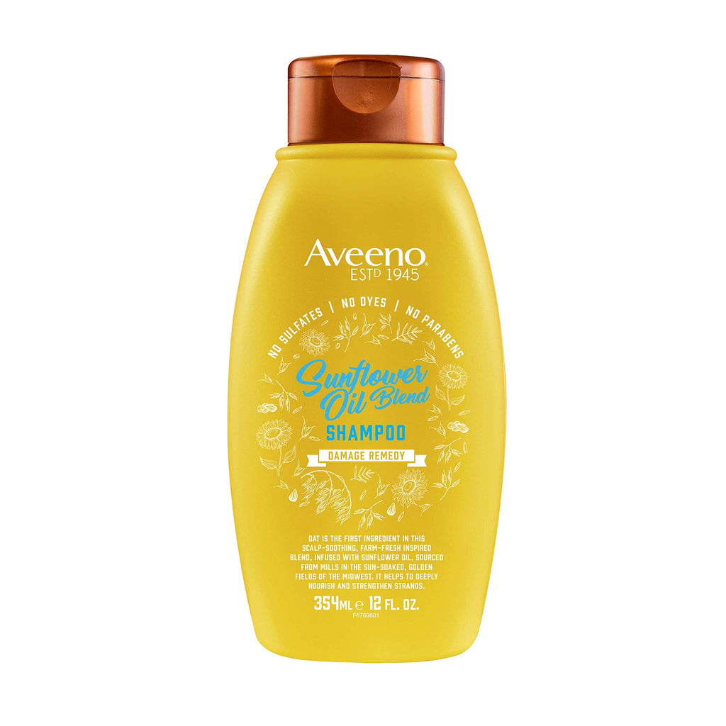 Aveeno Deep Moisturizing Sunflower Oil Blend Shampoo with Oat – Sulfate & Paraben Free for Dry Damaged Hair (12 oz)