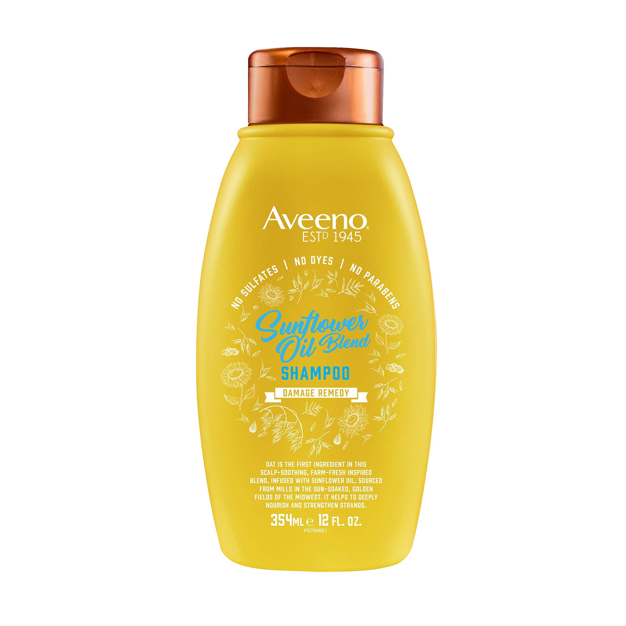 Aveeno Deep Moisturizing Sunflower Oil Blend Shampoo with Oat – Sulfate & Paraben Free for Dry Damaged Hair (12 oz)