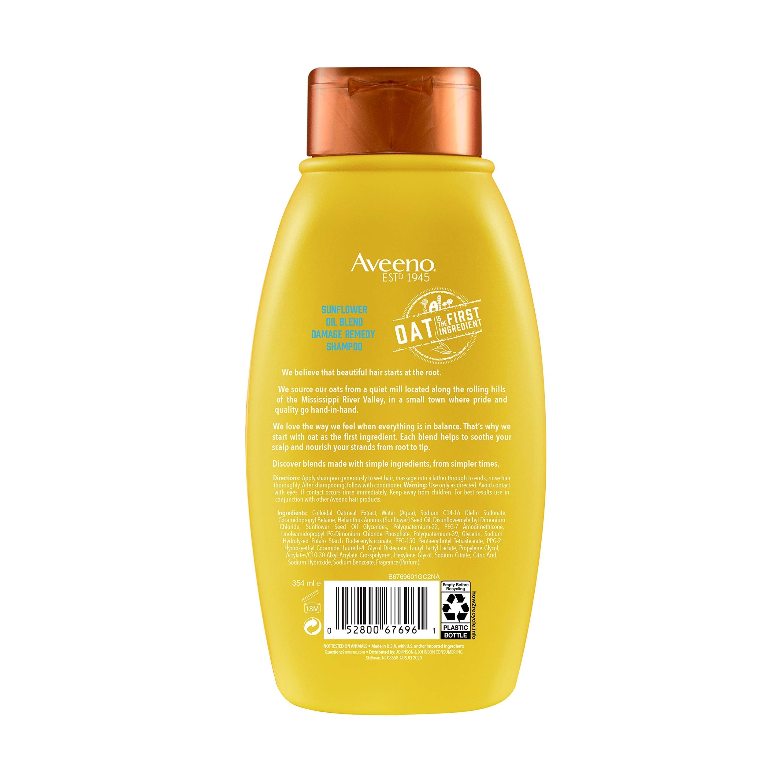 Aveeno Deep Moisturizing Sunflower Oil Blend Shampoo with Oat – Sulfate & Paraben Free for Dry Damaged Hair (12 oz)