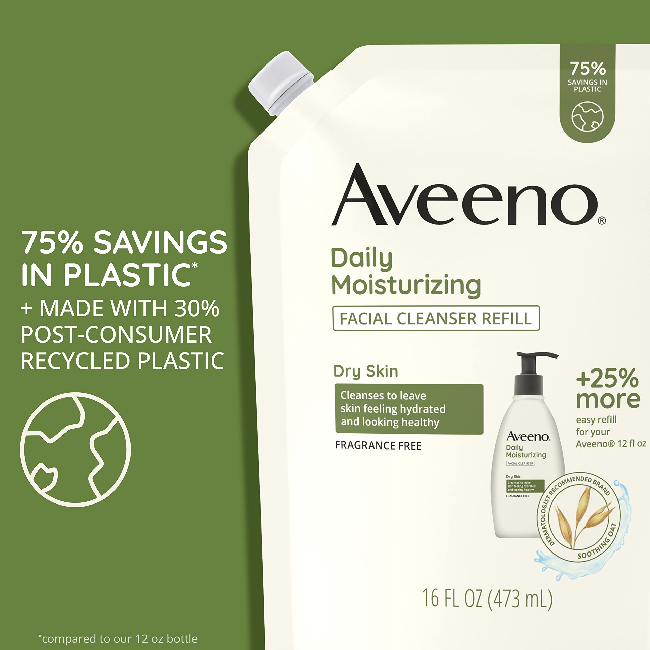 Aveeno Daily Moisturizing Facial Cleanser Refill Pouch – Oat, Fragrance-Free, 16 fl oz