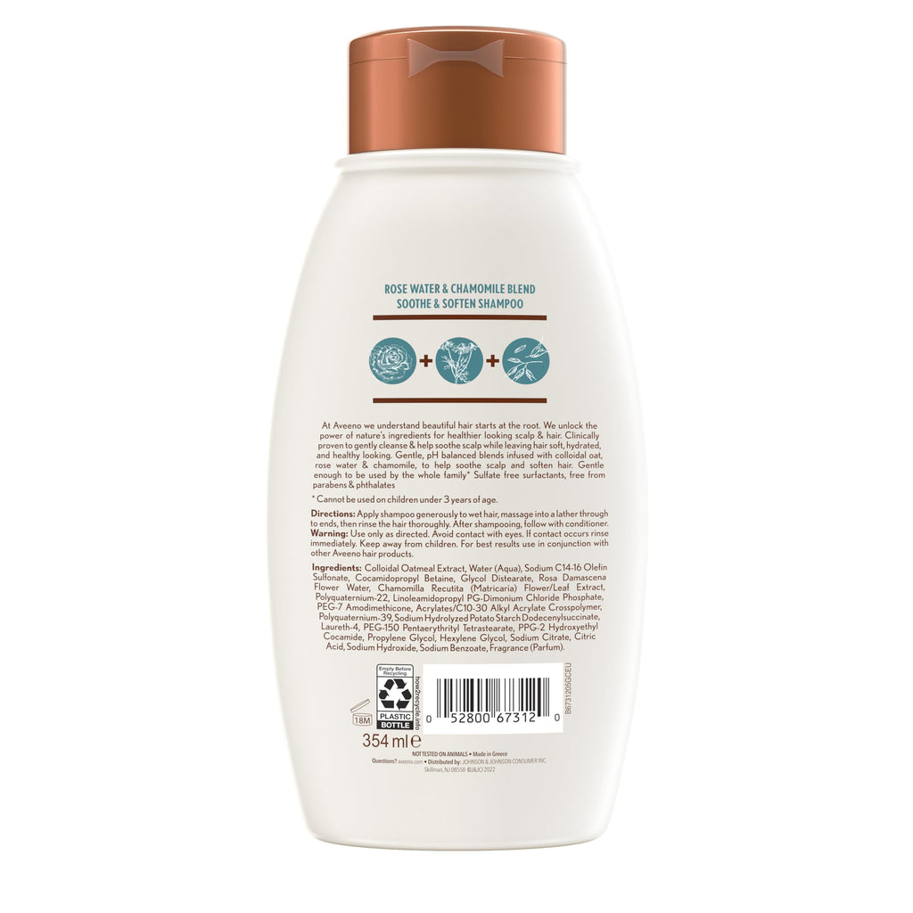Aveeno Rose Water & Chamomile Shampoo for Dry Hair – Hydrating & Gentle