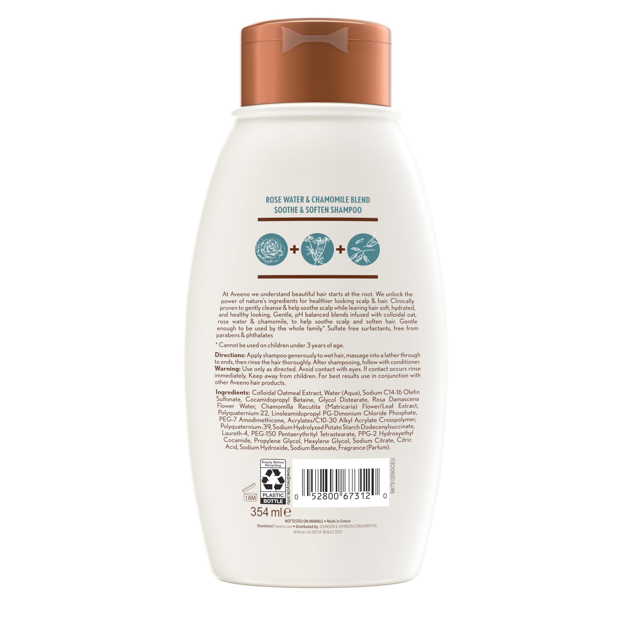 Aveeno Rose Water & Chamomile Shampoo for Dry Hair – Hydrating & Gentle