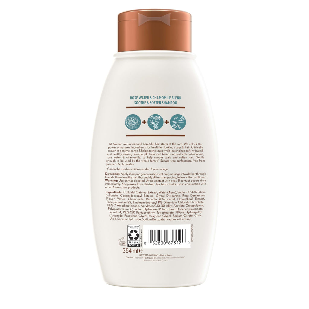 Aveeno Rose Water & Chamomile Shampoo for Dry Hair – Hydrating & Gentle