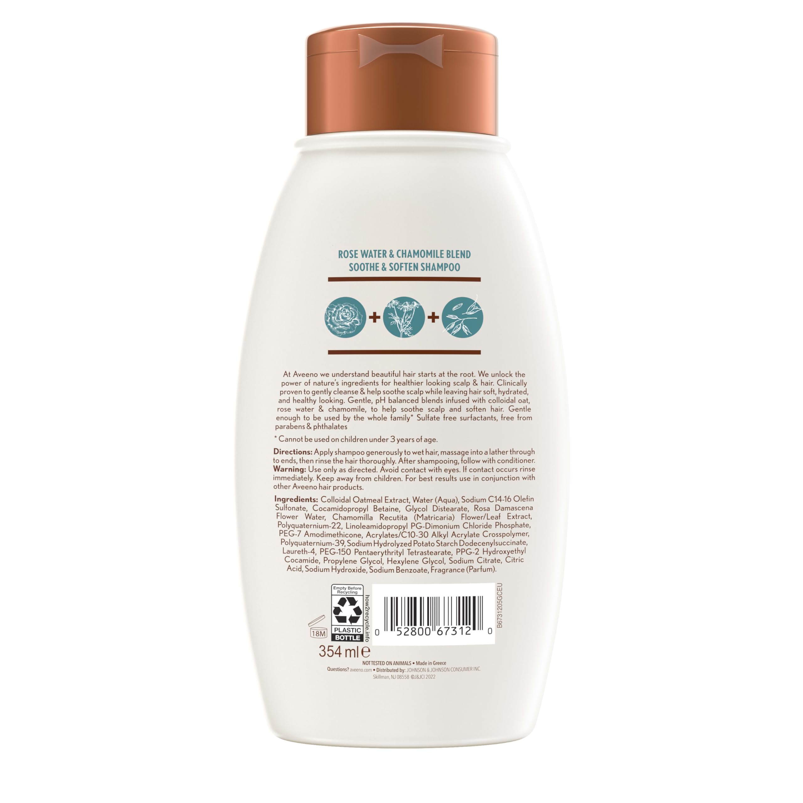 Aveeno Rose Water & Chamomile Shampoo for Dry Hair – Hydrating & Gentle