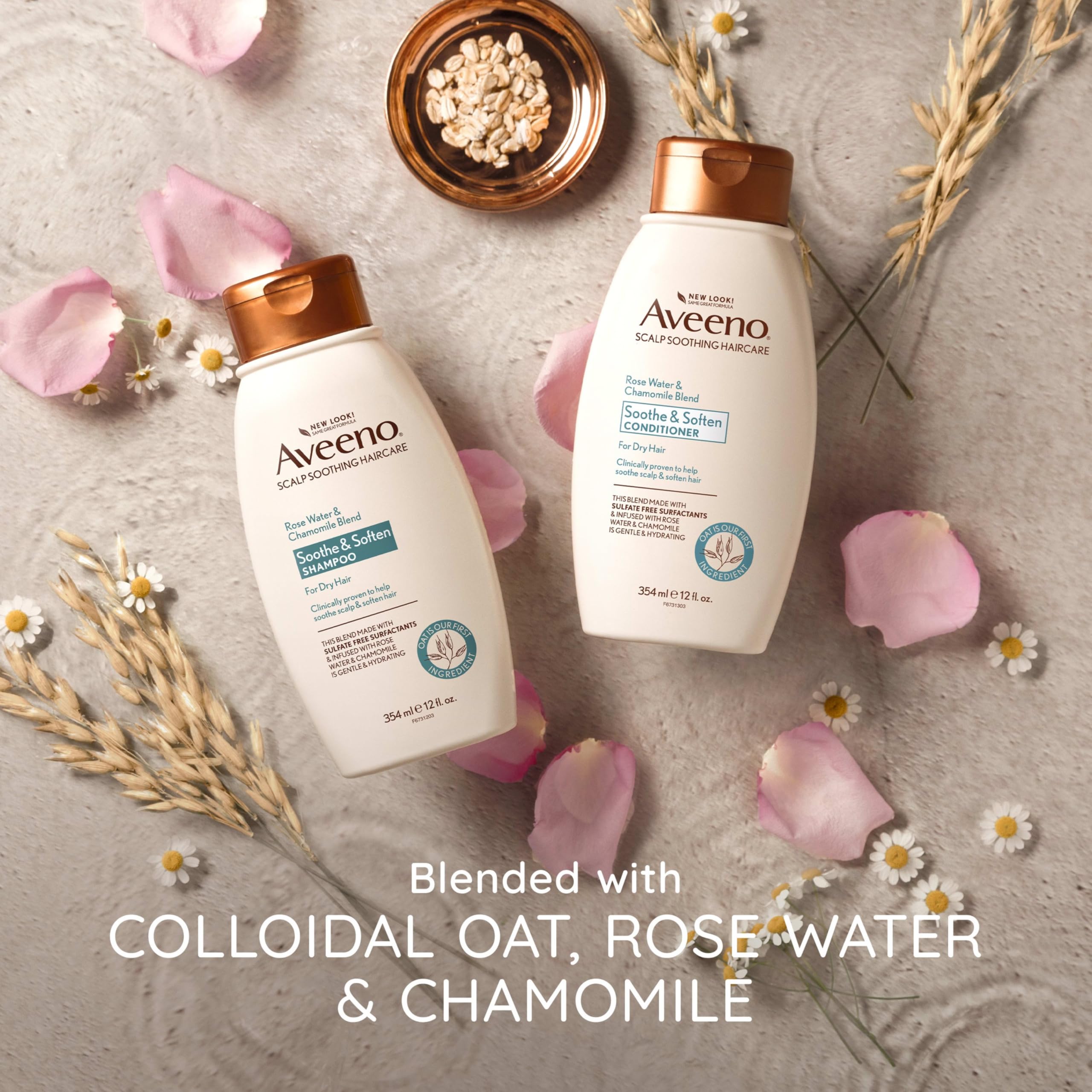 Aveeno Rose Water & Chamomile Shampoo for Dry Hair – Hydrating & Gentle