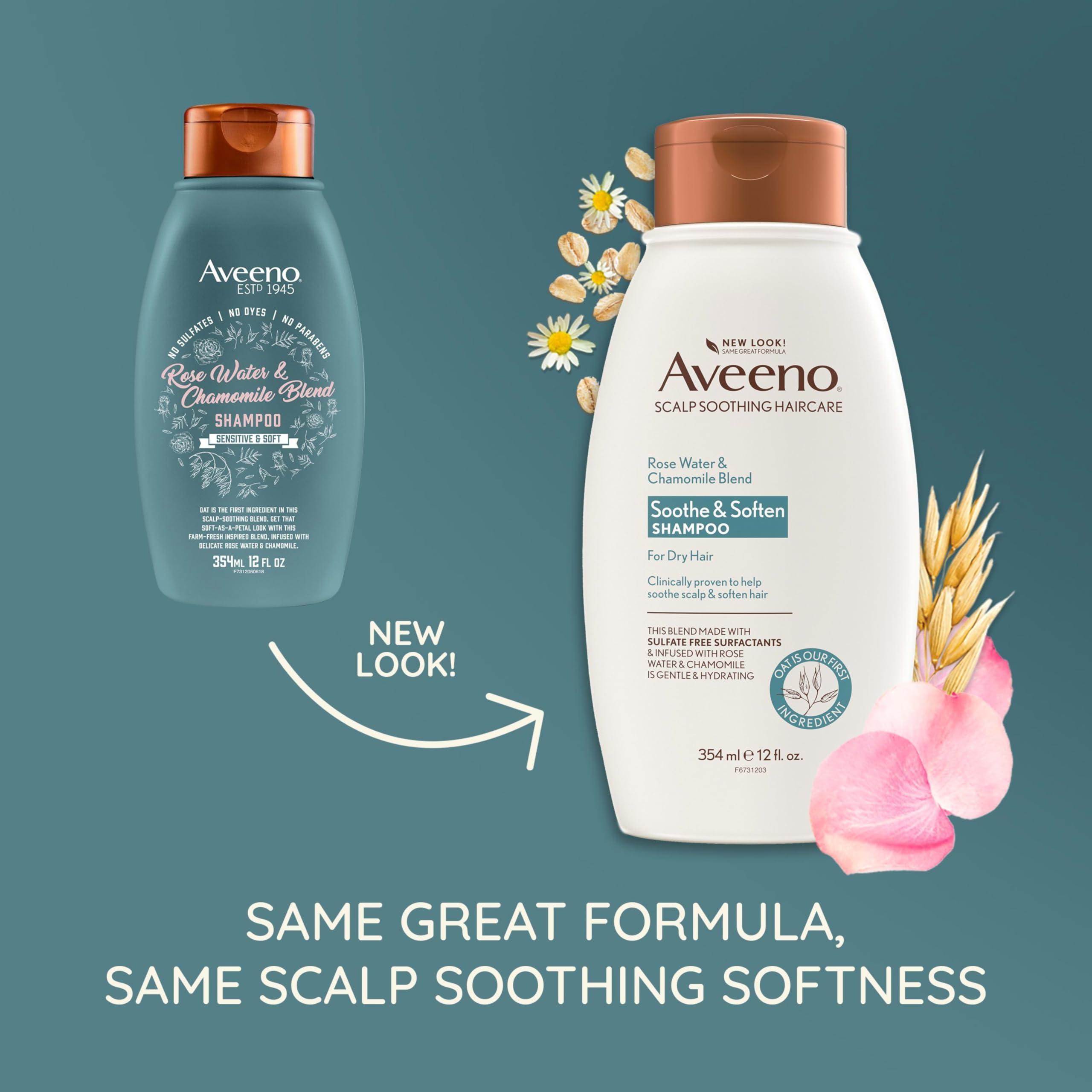 Aveeno Rose Water & Chamomile Shampoo for Dry Hair – Hydrating & Gentle