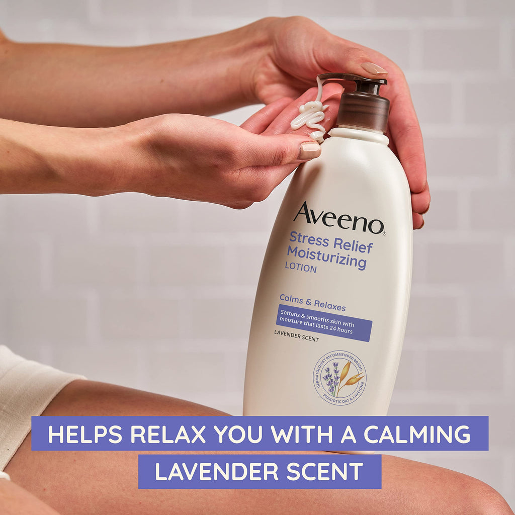 Aveeno Stress Relief Moisturizing Lotion with Lavender and Prebiotic Oat — 2.5 fl oz Travel Size, 12 Pack