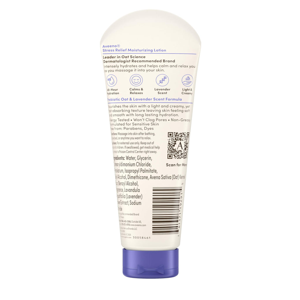 Aveeno Stress Relief Moisturizing Lotion with Lavender and Prebiotic Oat — 2.5 fl oz Travel Size, 12 Pack