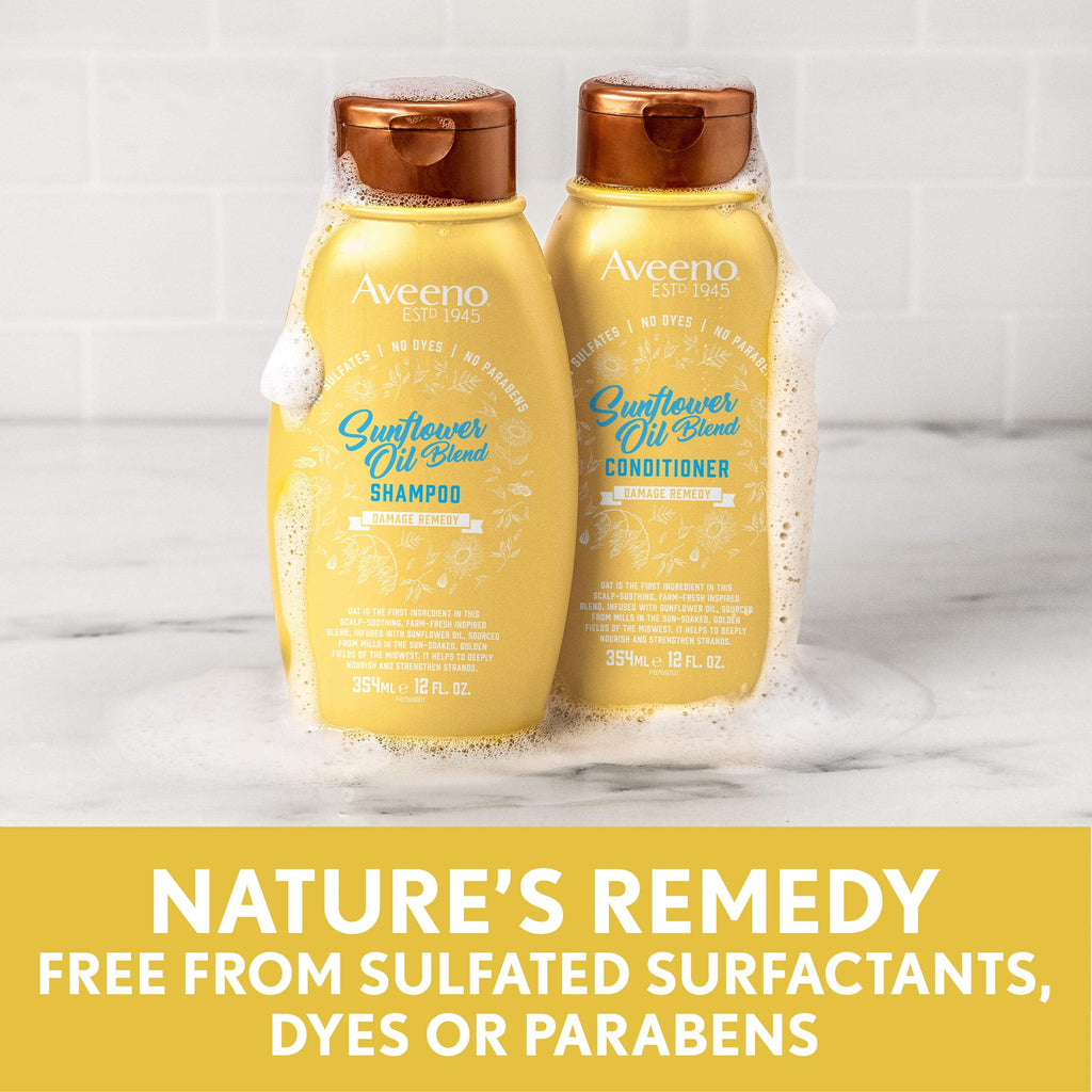 Aveeno Deep Moisturizing Sunflower Oil Blend Shampoo with Oat – Sulfate & Paraben Free for Dry Damaged Hair (12 oz)