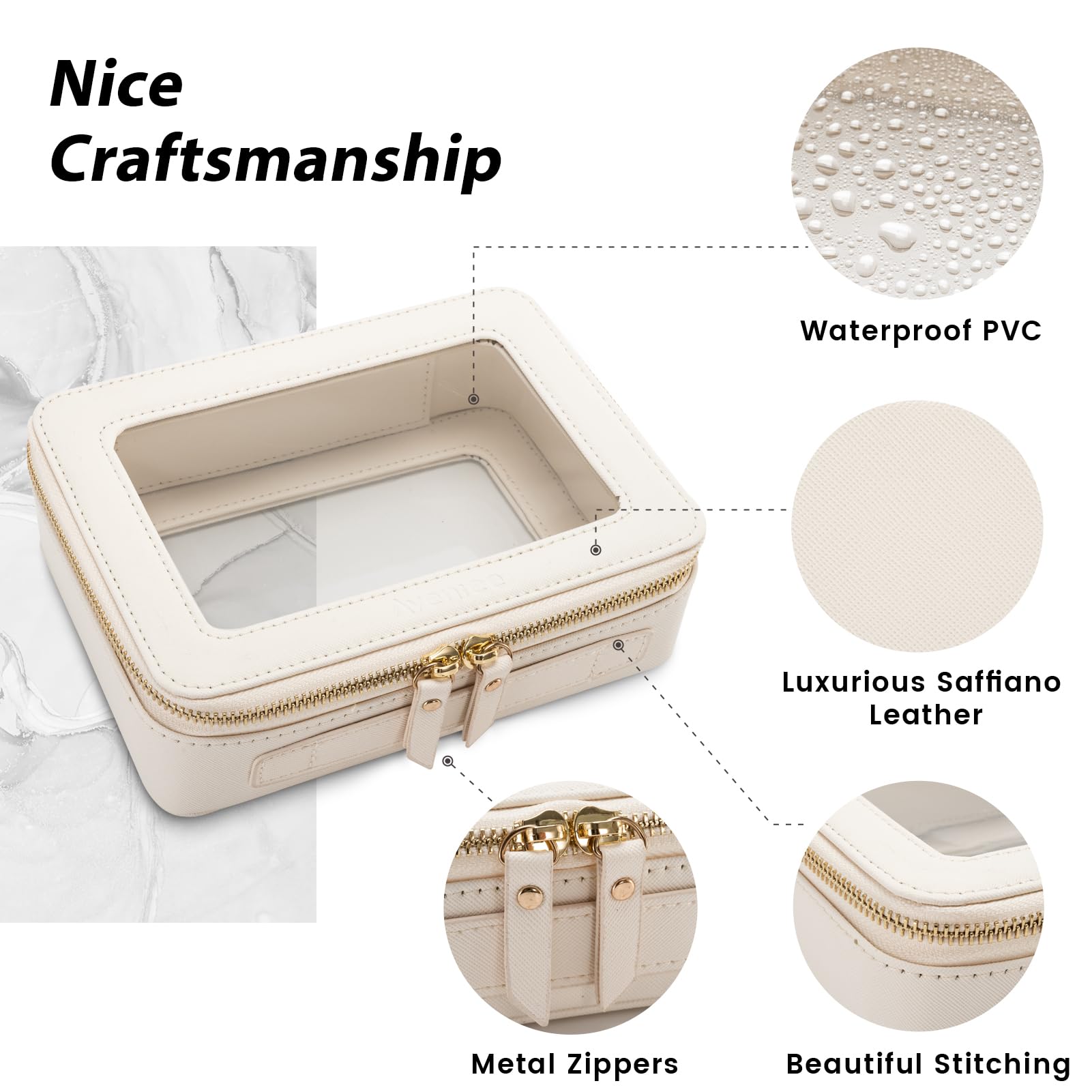 Aveniee Clear Makeup Bag Organizer | Premium PU Leather, TSA-Approved