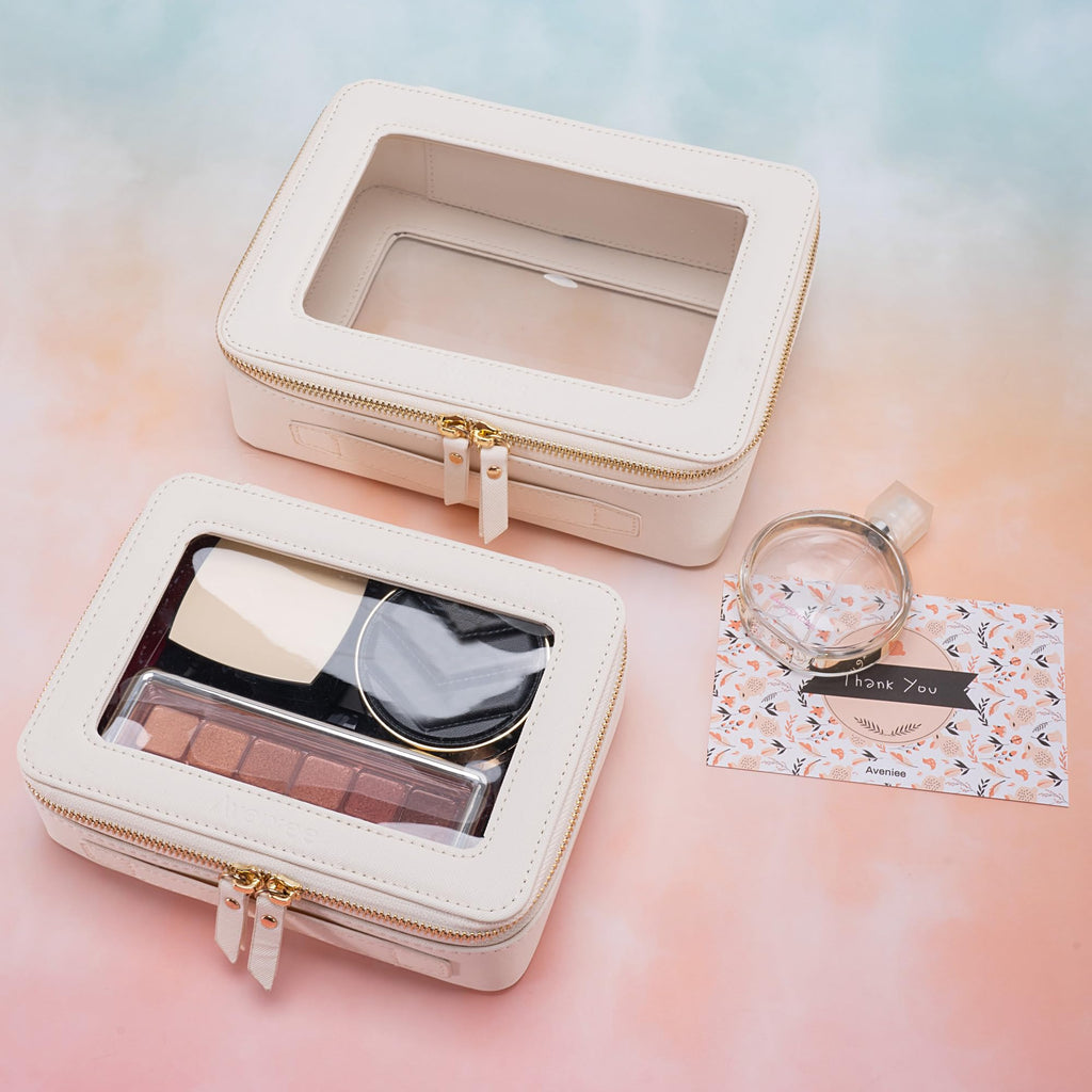 Aveniee Clear Makeup Bag Organizer | Premium PU Leather, TSA-Approved