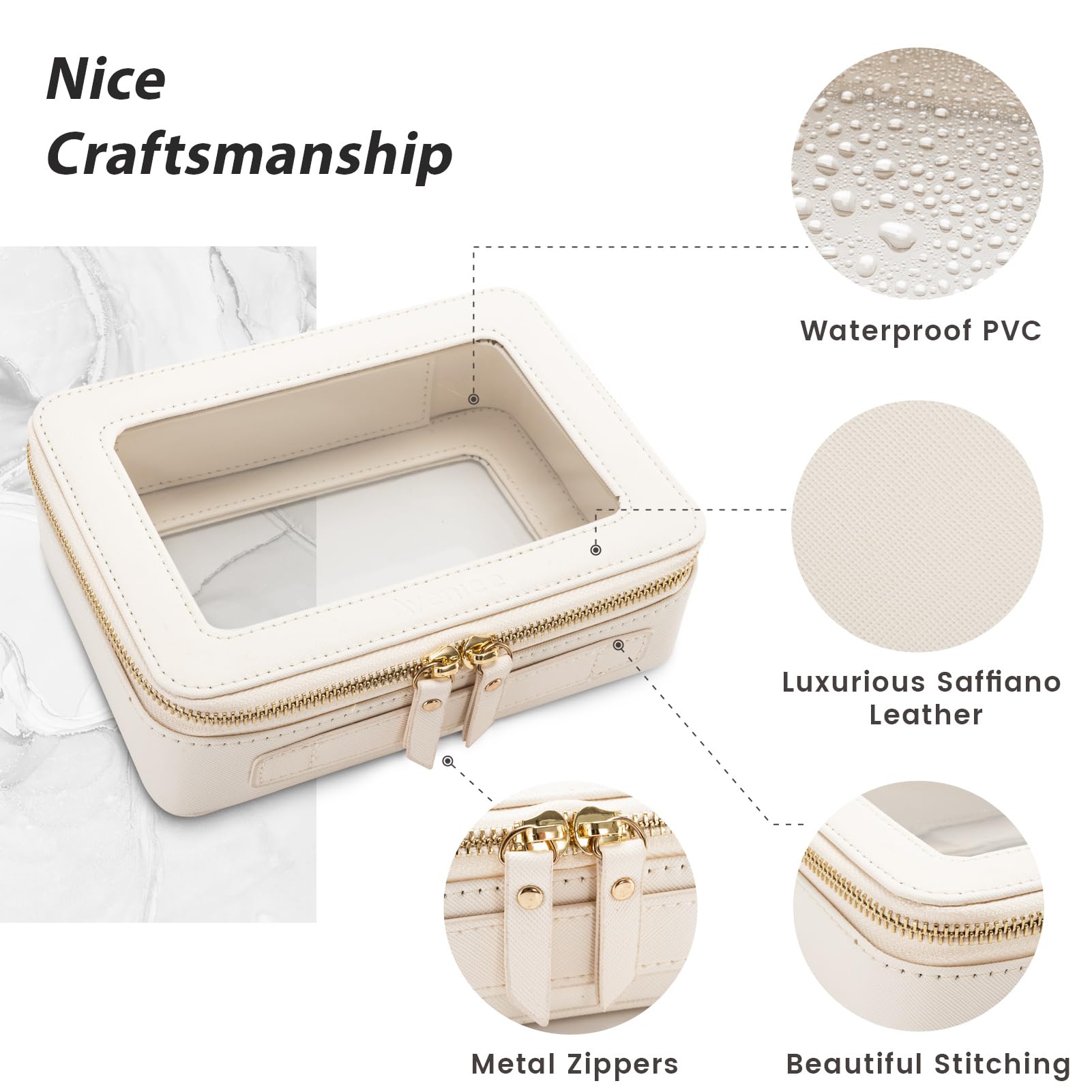 Aveniee Clear Makeup Bag Organizer – Large Travel Cosmetic Pouch, Waterproof PU Leather