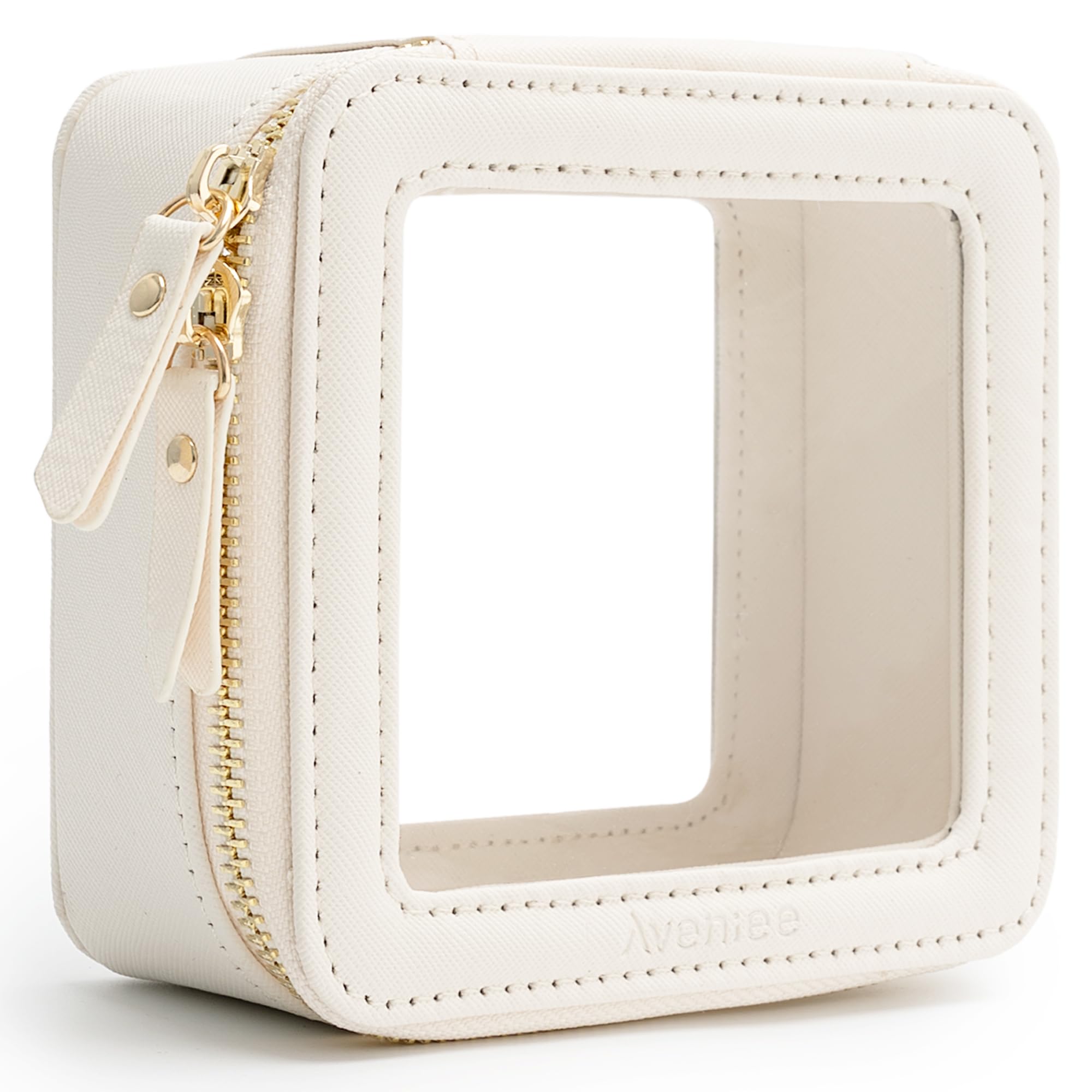 Aveniee Clear Makeup Bag Small – Premium Saffiano PU Leather, TSA-Approved Mini Travel Case