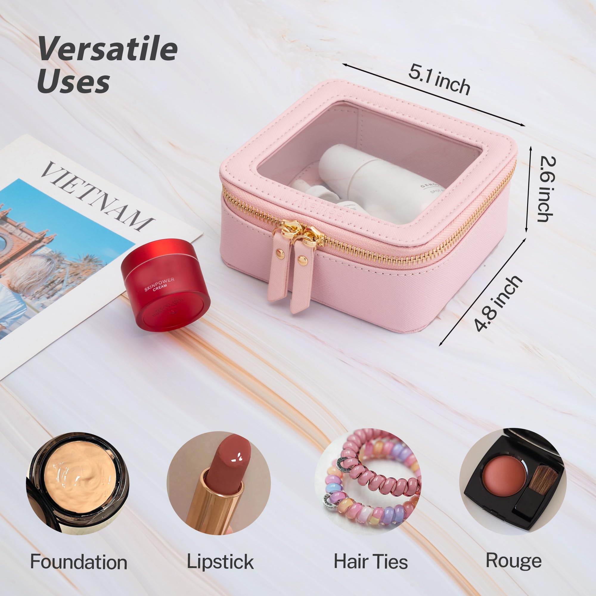 Aveniee Small Clear Makeup Bag – TSA-Approved Mini Travel Organizer, Waterproof Pink