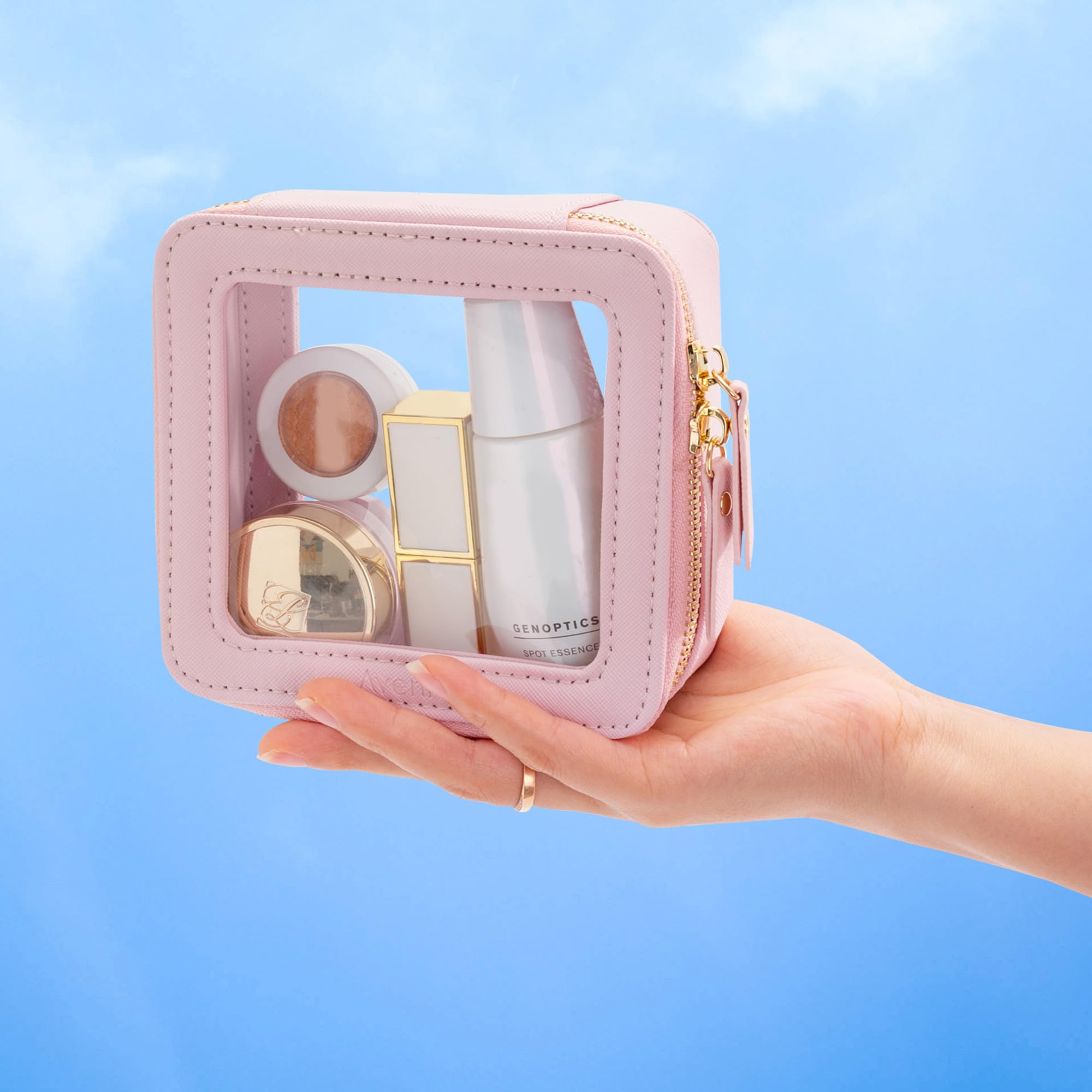 Aveniee Small Clear Makeup Bag – TSA-Approved Mini Travel Organizer, Waterproof Pink