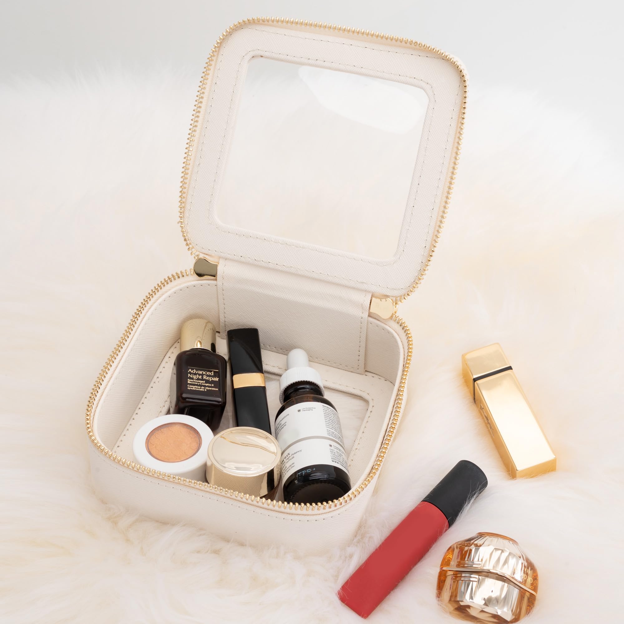 Aveniee Clear Makeup Bag Small – Premium Saffiano PU Leather, TSA-Approved Mini Travel Case