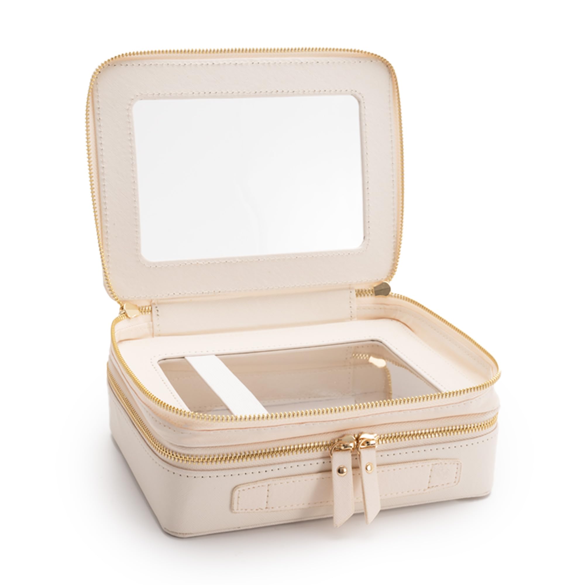 Aveniee Large Clear 2-Layer Makeup Bag with Brush Compartment – White