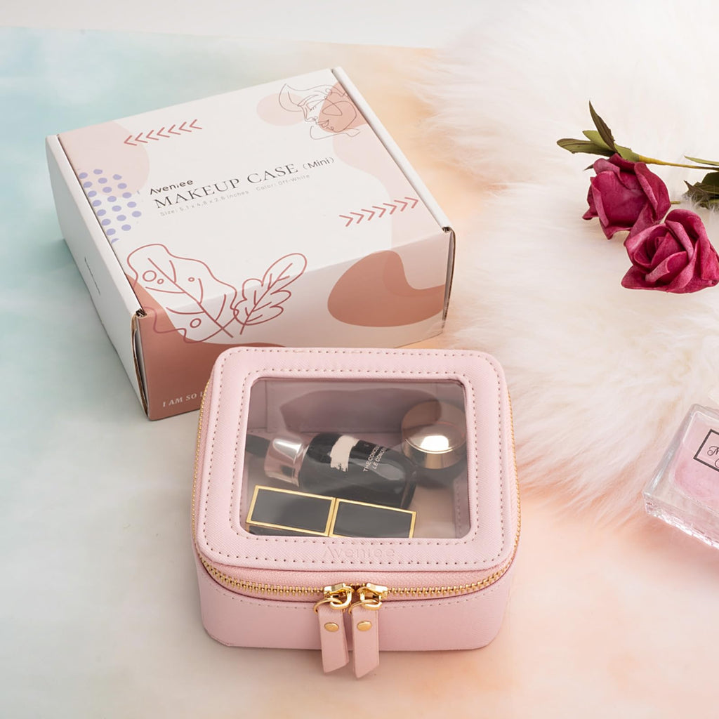 Aveniee Small Clear Makeup Bag – TSA-Approved Mini Travel Organizer, Waterproof Pink
