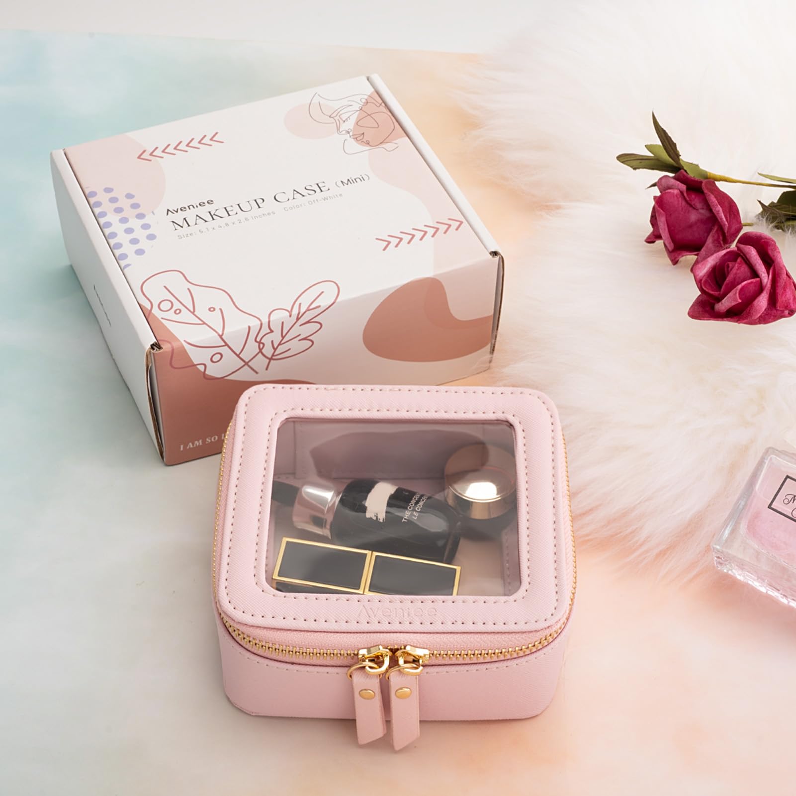 Aveniee Small Clear Makeup Bag – TSA-Approved Mini Travel Organizer, Waterproof Pink