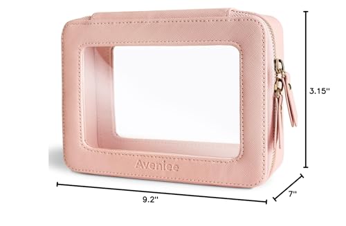 Aveniee Clear Makeup Bag Organizer - Large Pink Travel Toiletry Case, Waterproof PU Leather