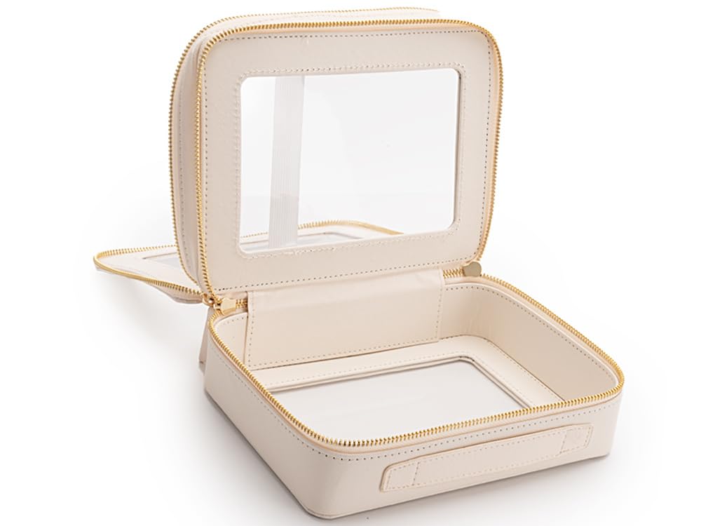 Aveniee Large Clear 2-Layer Makeup Bag with Brush Compartment – White
