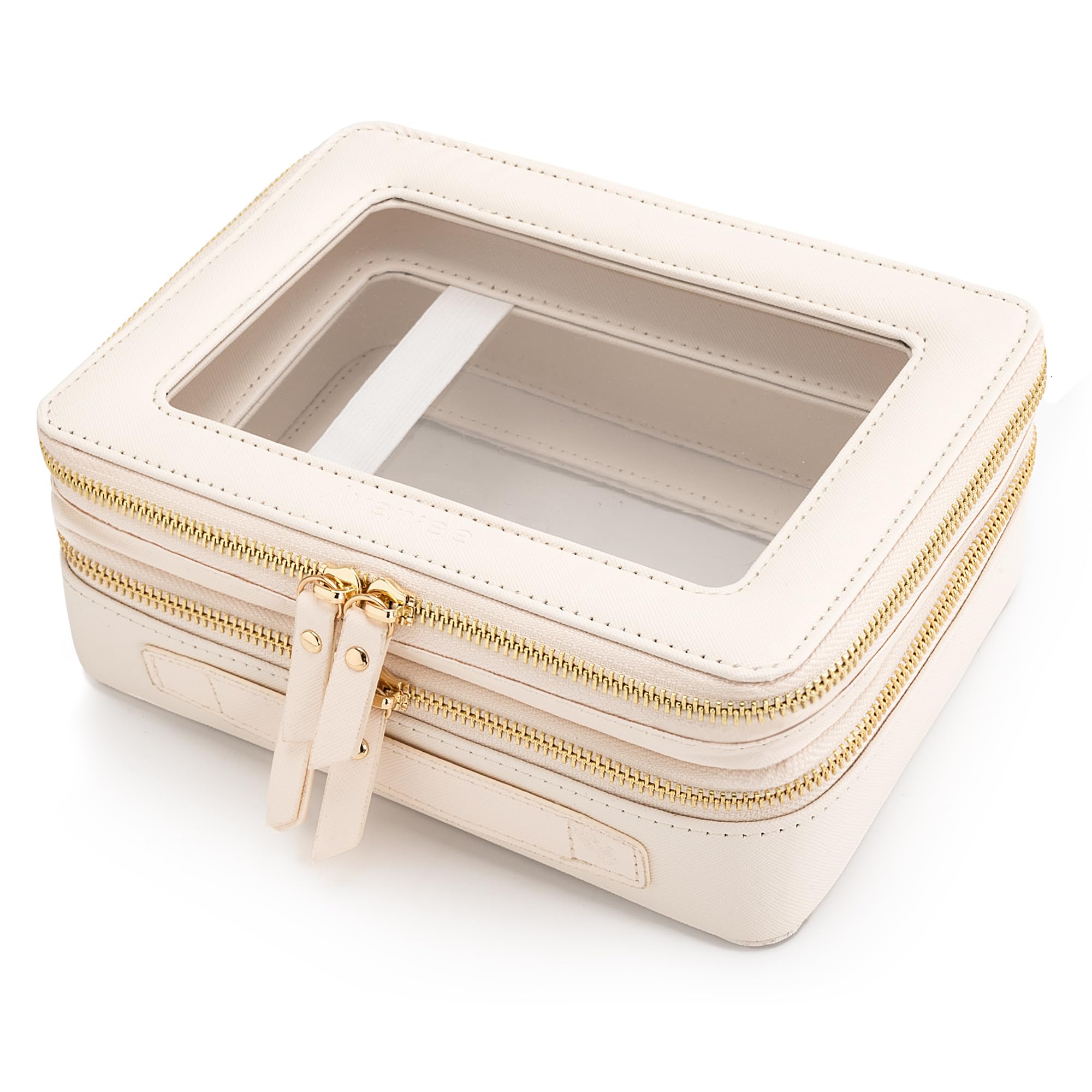 Aveniee Large Clear 2-Layer Makeup Bag with Brush Compartment – White