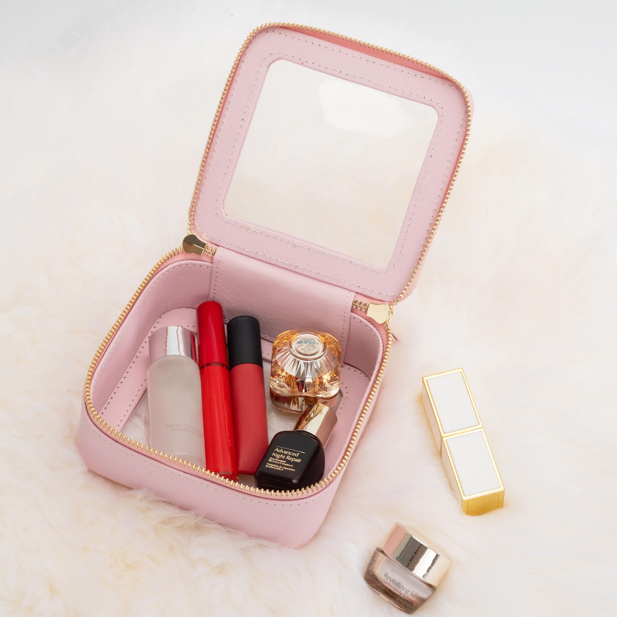 Aveniee Small Clear Makeup Bag – TSA-Approved Mini Travel Organizer, Waterproof Pink