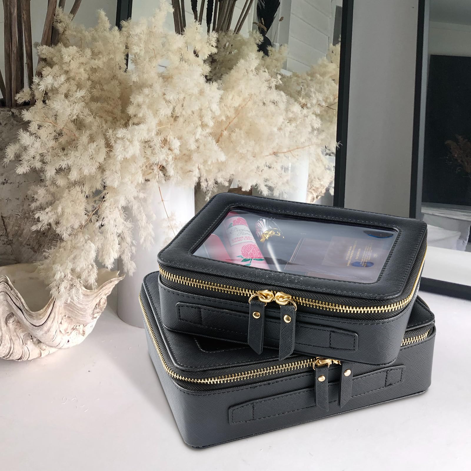 Aveniee Clear Makeup Bag Organizer – Large Travel Toiletry Bag, Waterproof, Black