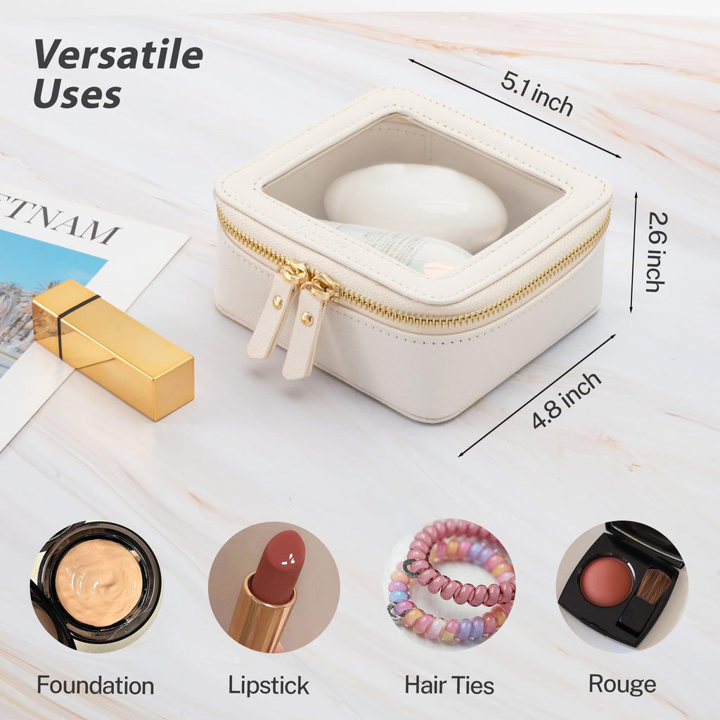 Aveniee Clear Makeup Bag Small – Premium Saffiano PU Leather, TSA-Approved Mini Travel Case