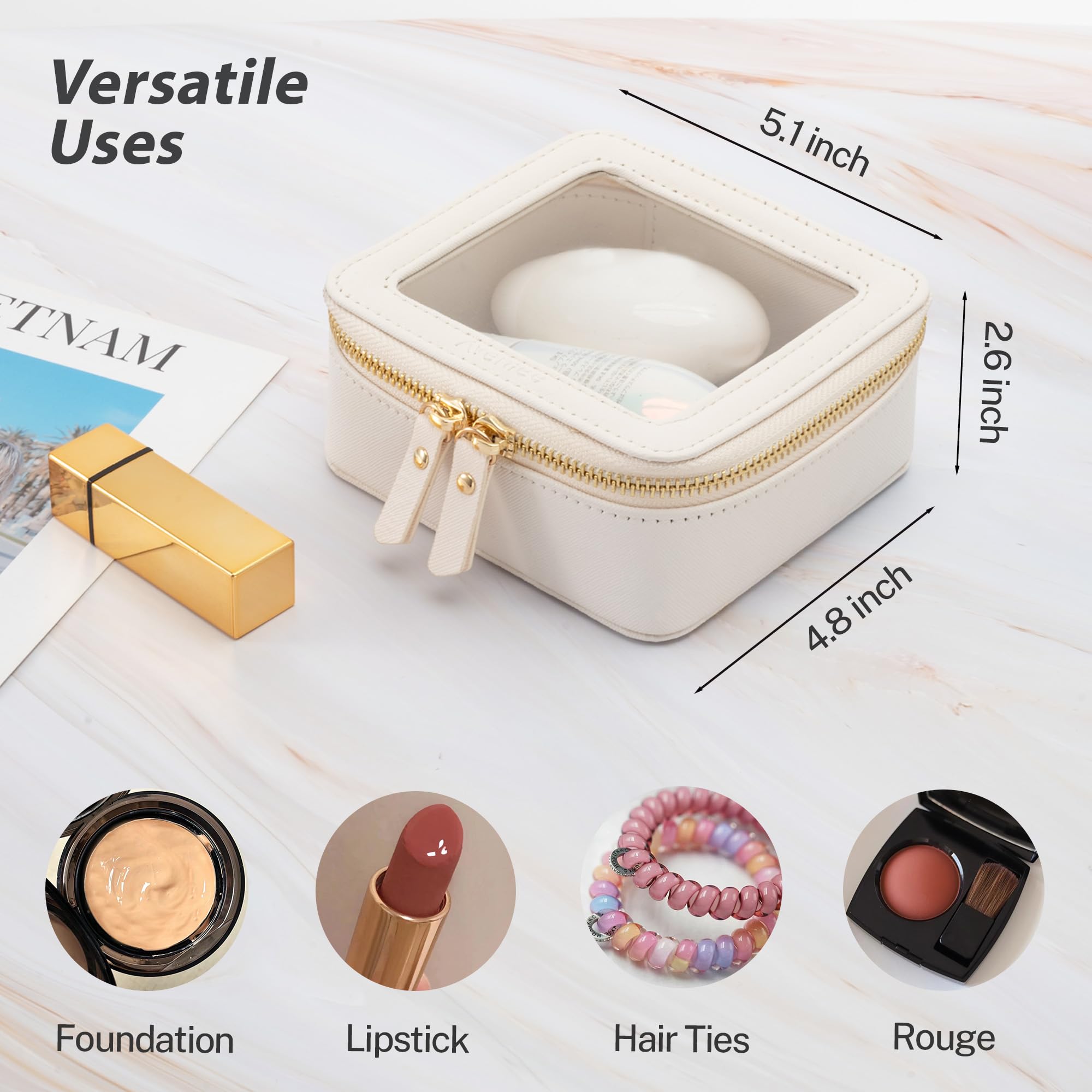 Aveniee Clear Makeup Bag Small – Premium Saffiano PU Leather, TSA-Approved Mini Travel Case