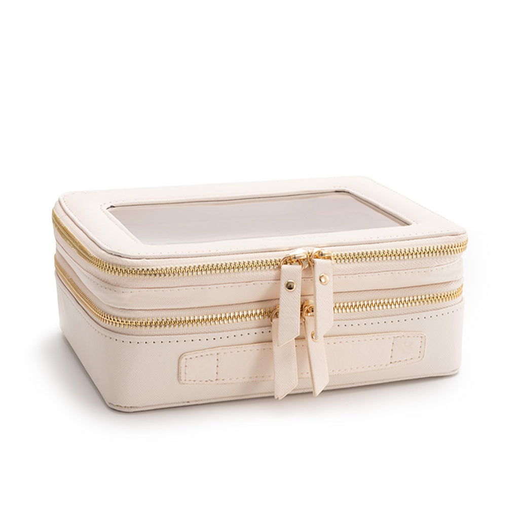 Aveniee Large Clear 2-Layer Makeup Bag with Brush Compartment – White
