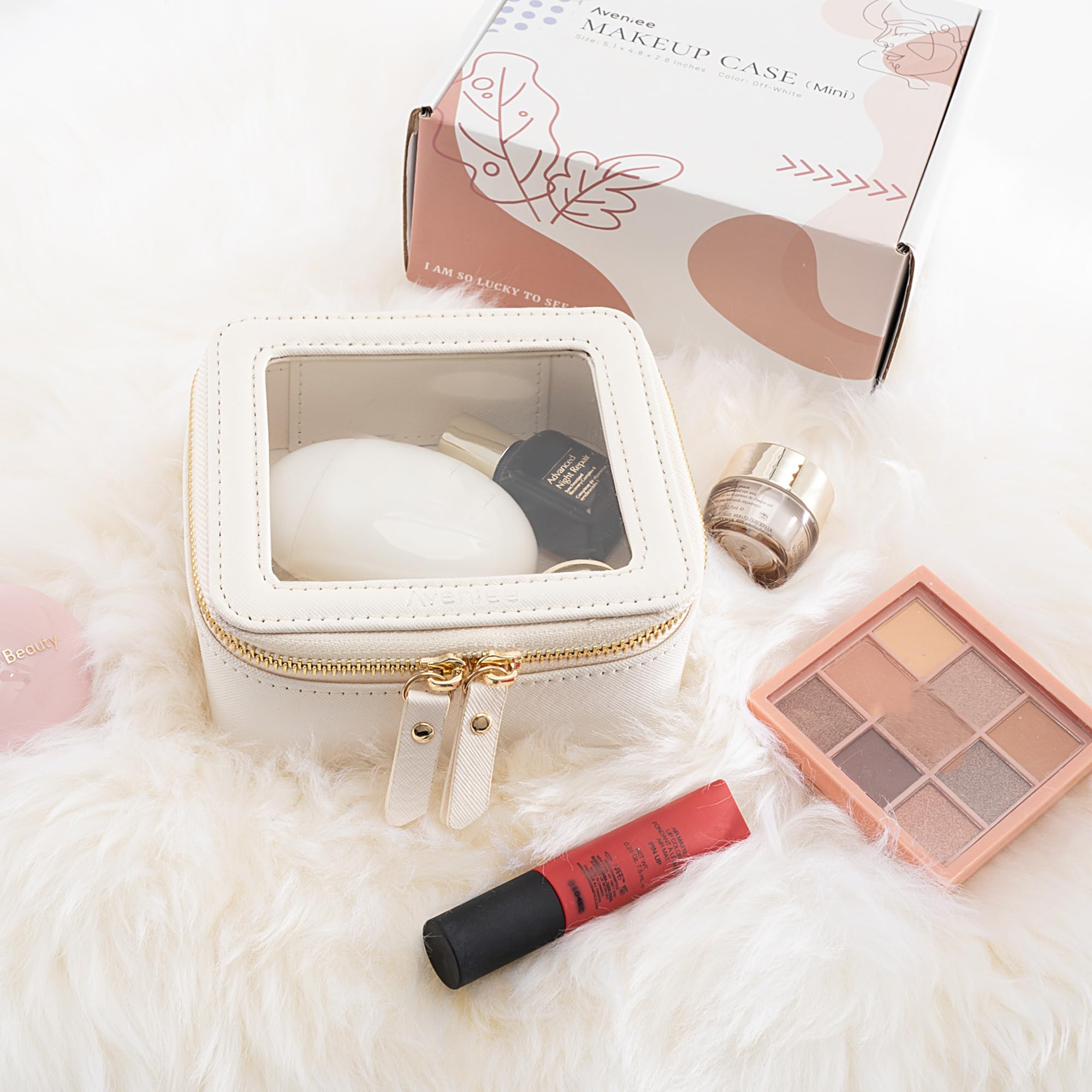 Aveniee Clear Makeup Bag Small – Premium Saffiano PU Leather, TSA-Approved Mini Travel Case
