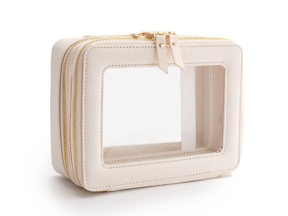 Aveniee Large Clear 2-Layer Makeup Bag with Brush Compartment – White