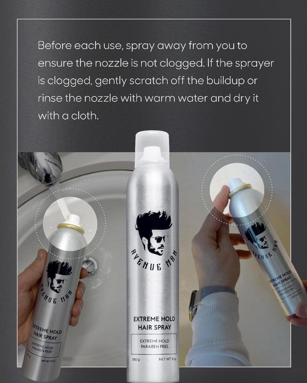 Avenue Man Extreme Hold Hairspray – 9 oz, Paraben-Free, Extra Firm Hold