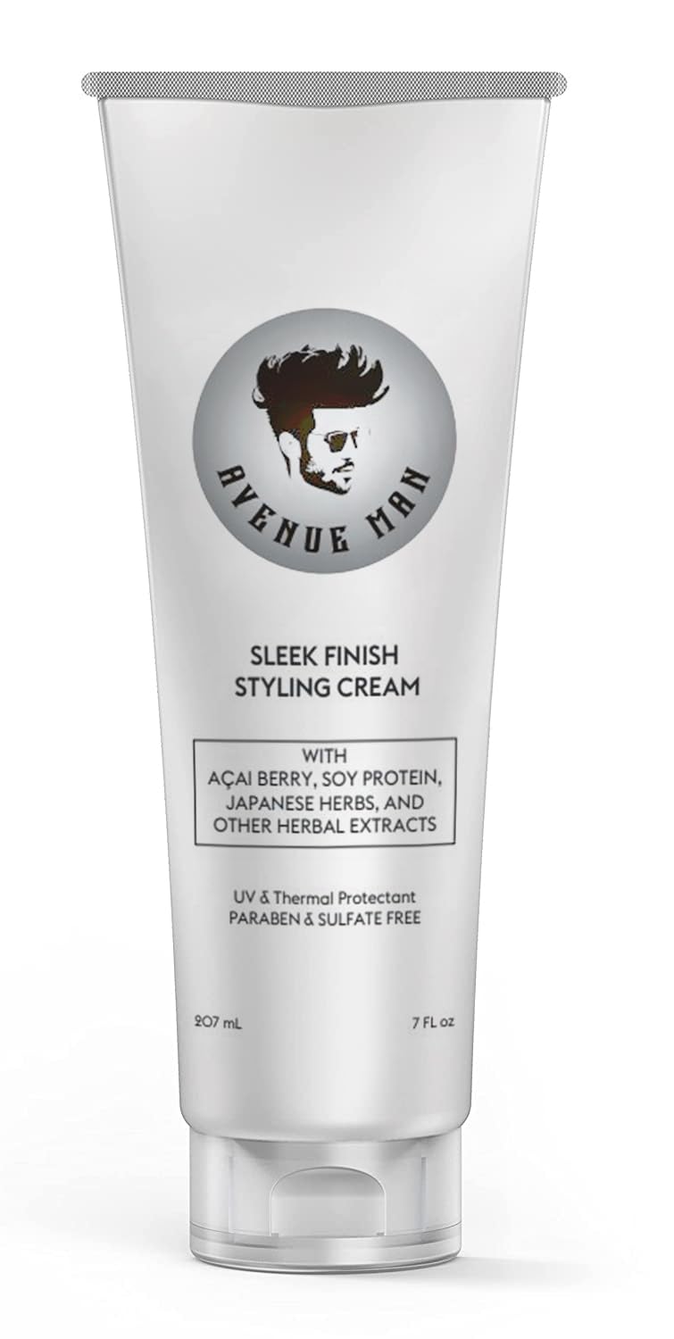Avenue Man Sleek Finish Cream – 7 oz Hair Styling Cream for Men with Acai & Soy Protein