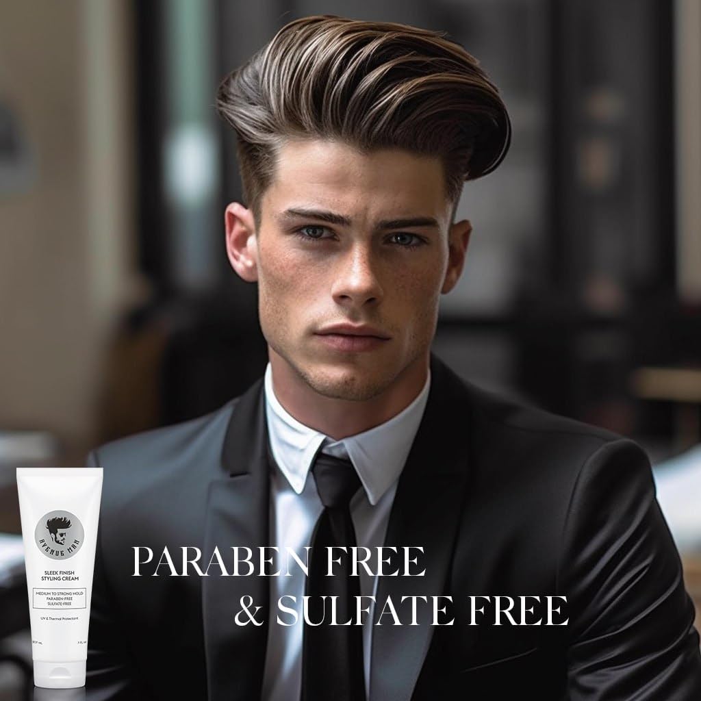 Avenue Man Sleek Finish Cream – 7 oz Hair Styling Cream for Men with Acai & Soy Protein