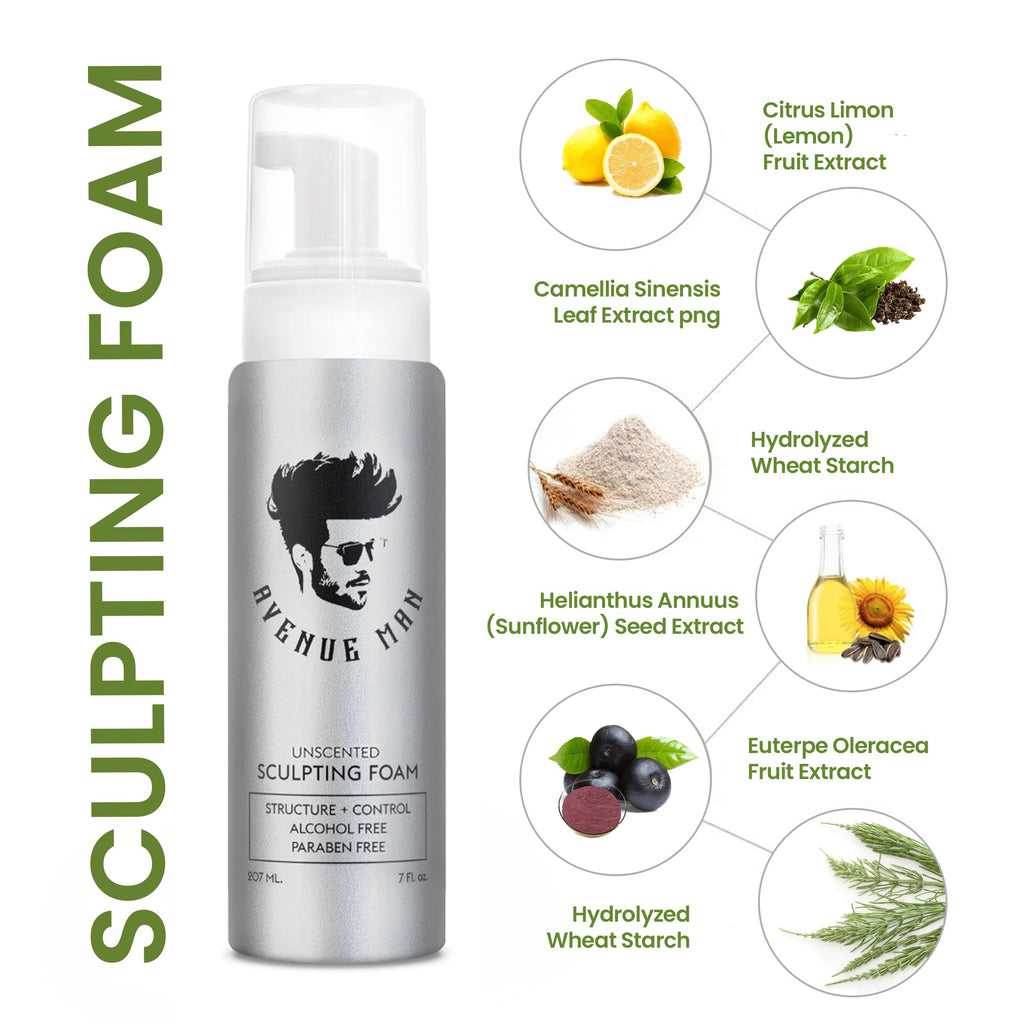 Avenue Man Unscented Sculpting Foam – Frizz Control & Firm Hold Hair Mousse for Men | 7 oz
